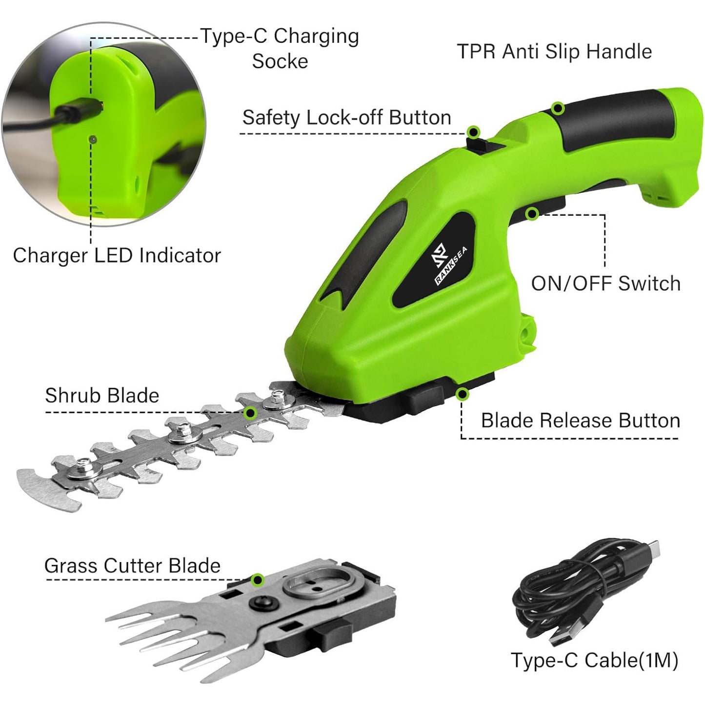 2 In 1 Cordless Electric Hedge Trimmer Rechargeable, Handheld Household Lawn Shrub Weeding Pruning Mower