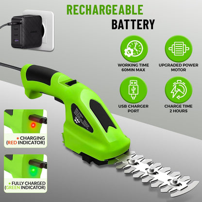 2 In 1 Cordless Electric Hedge Trimmer Rechargeable, Handheld Household Lawn Shrub Weeding Pruning Mower