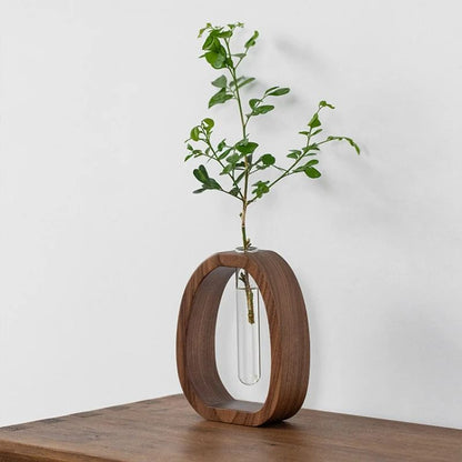 Wooden Base Mini Glass Flower Vase