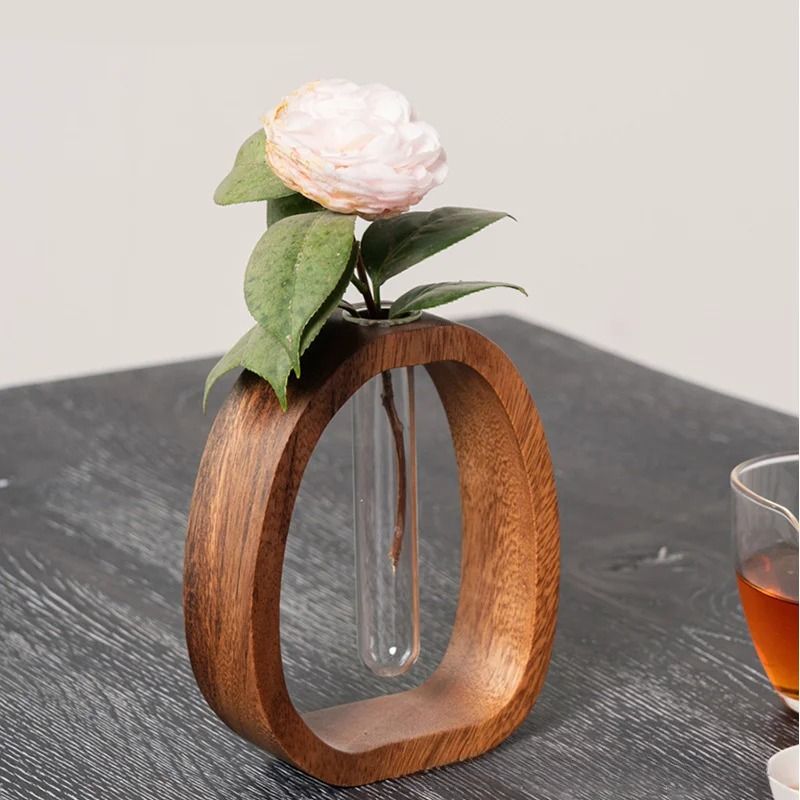 Wooden Base Mini Glass Flower Vase