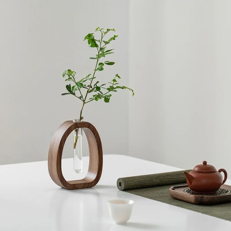 Wooden Base Mini Glass Flower Vase