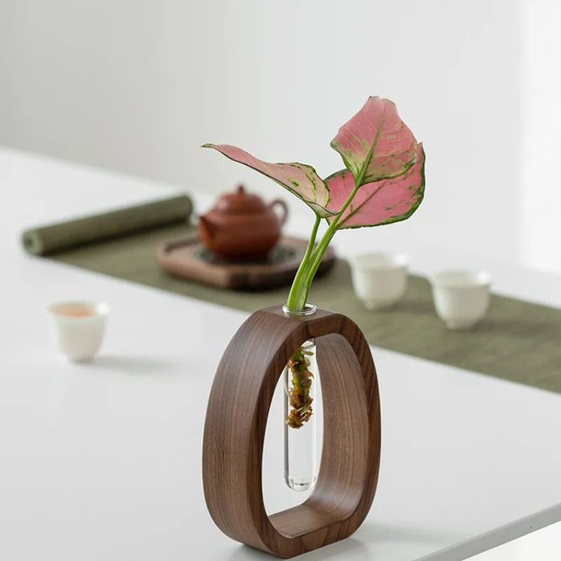 Wooden Base Mini Glass Flower Vase