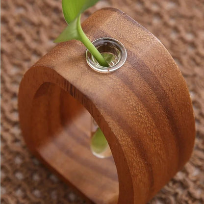 Wooden Base Mini Glass Flower Vase