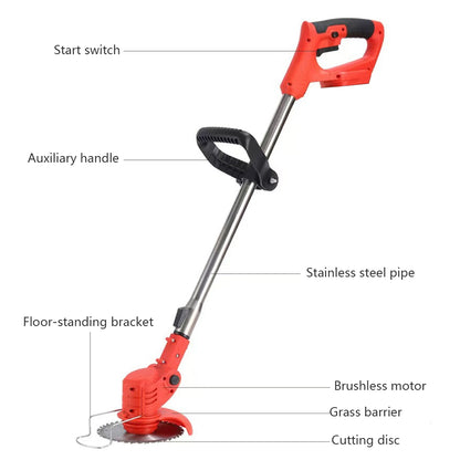 Cordless Handheld Electric Grass Trimmer, Adjustable Lawn Mower Garden Tool for Yard, Weed and Grass Cutting