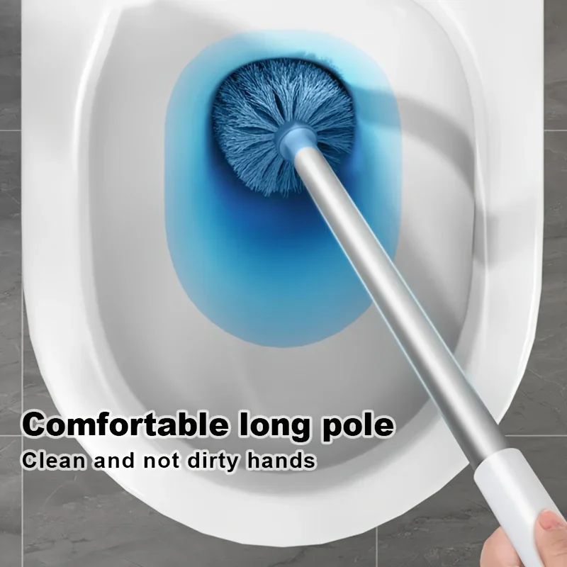 Wall Mounted Silicone Toilet Brush Set with Holder – Flexible Long Handle Bathroom Cleaning Brush
