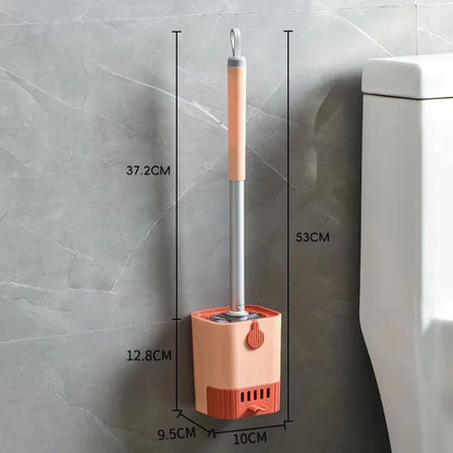 Wall Mounted Silicone Toilet Brush Set with Holder – Flexible Long Handle Bathroom Cleaning Brush