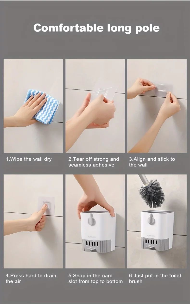 Wall Mounted Silicone Toilet Brush Set with Holder – Flexible Long Handle Bathroom Cleaning Brush