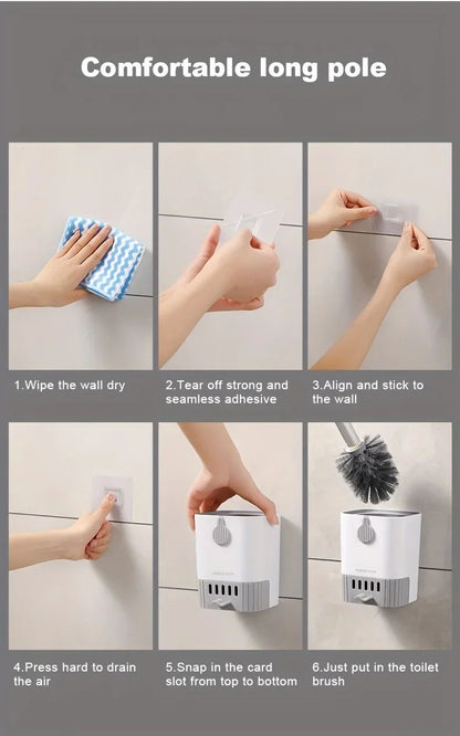 Wall Mounted Silicone Toilet Brush Set with Holder – Flexible Long Handle Bathroom Cleaning Brush