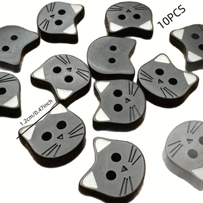 Cute Black Cat Resin Sewing Buttons Decorative Craft Fasteners Set of 10