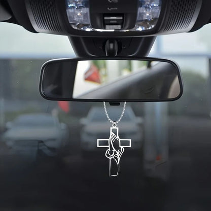 Hollow Prayer Hands Cross Pendant Religious Car Mirror Hanging Ornament