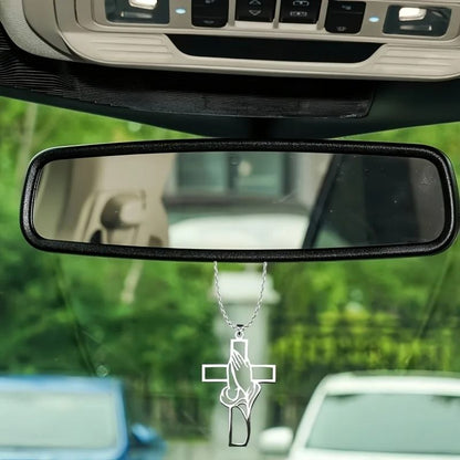 Hollow Prayer Hands Cross Pendant Religious Car Mirror Hanging Ornament