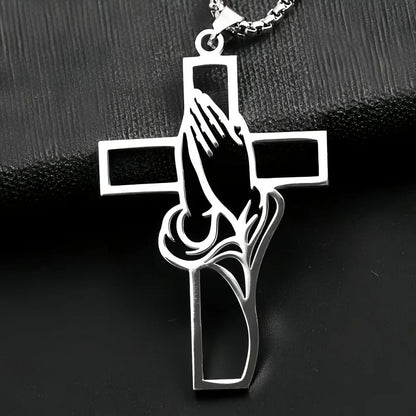 Hollow Prayer Hands Cross Pendant Religious Car Mirror Hanging Ornament