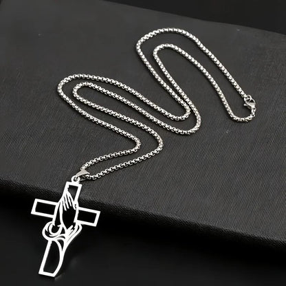 Hollow Prayer Hands Cross Pendant Religious Car Mirror Hanging Ornament