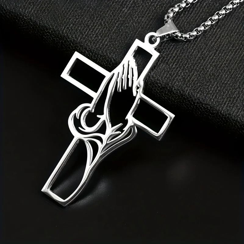 Hollow Prayer Hands Cross Pendant Religious Car Mirror Hanging Ornament