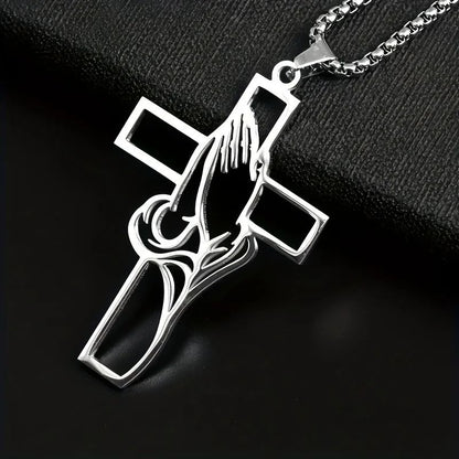 Hollow Prayer Hands Cross Pendant Religious Car Mirror Hanging Ornament