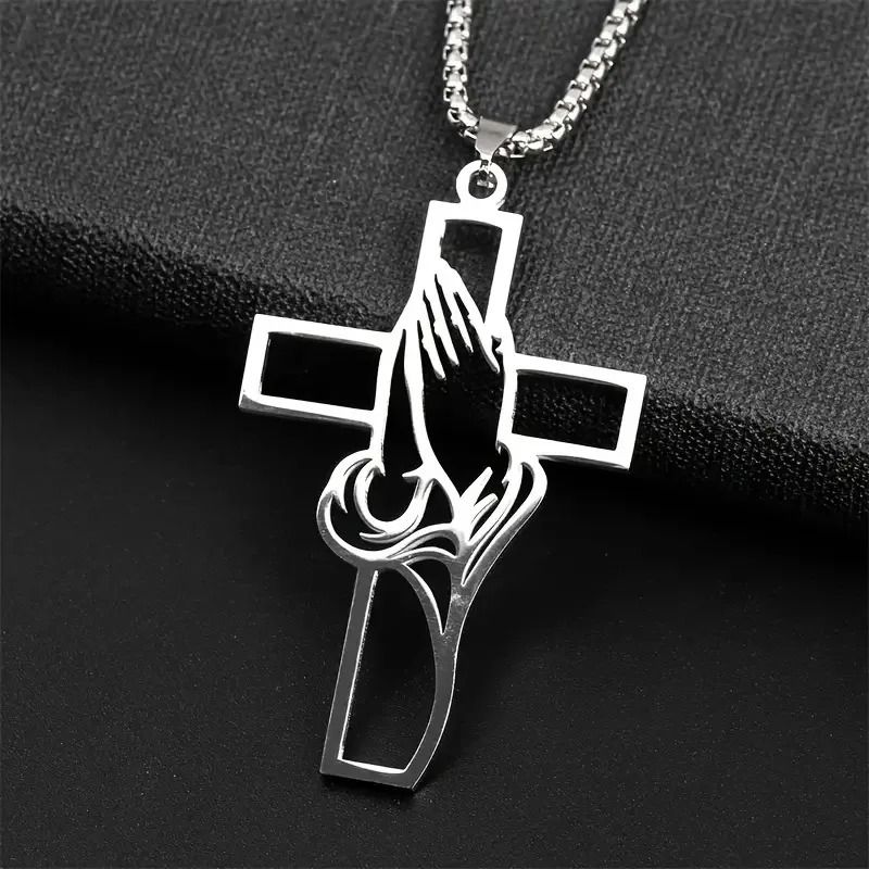 Hollow Prayer Hands Cross Pendant Religious Car Mirror Hanging Ornament