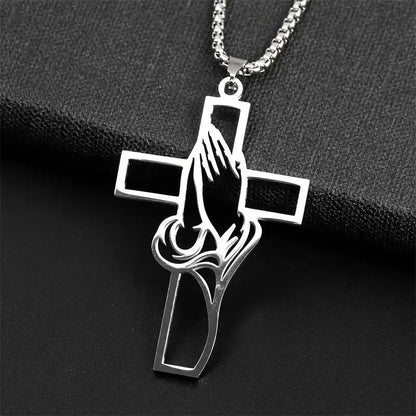 Hollow Prayer Hands Cross Pendant Religious Car Mirror Hanging Ornament