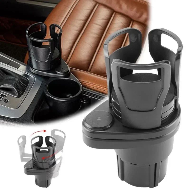 Adjustable Dual Cup Holder Expander with Phone Mount for Cars