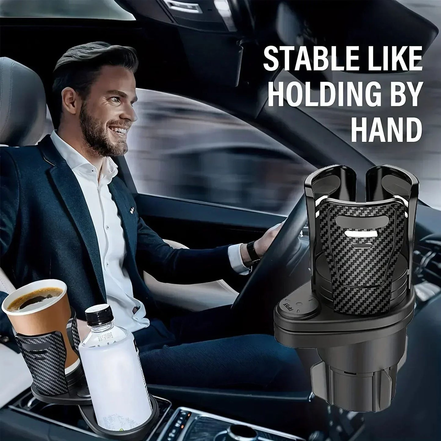 Adjustable Dual Cup Holder Expander with Phone Mount for Cars