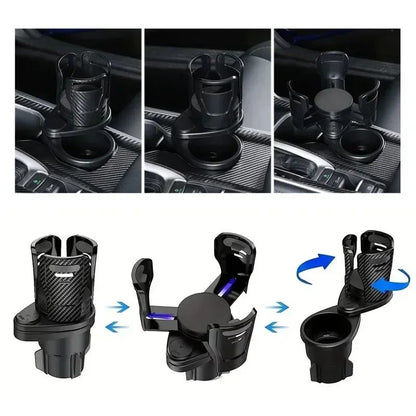 Adjustable Dual Cup Holder Expander with Phone Mount for Cars