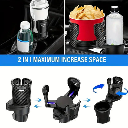 Adjustable Dual Cup Holder Expander with Phone Mount for Cars