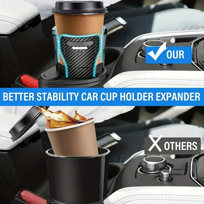 Adjustable Dual Cup Holder Expander with Phone Mount for Cars