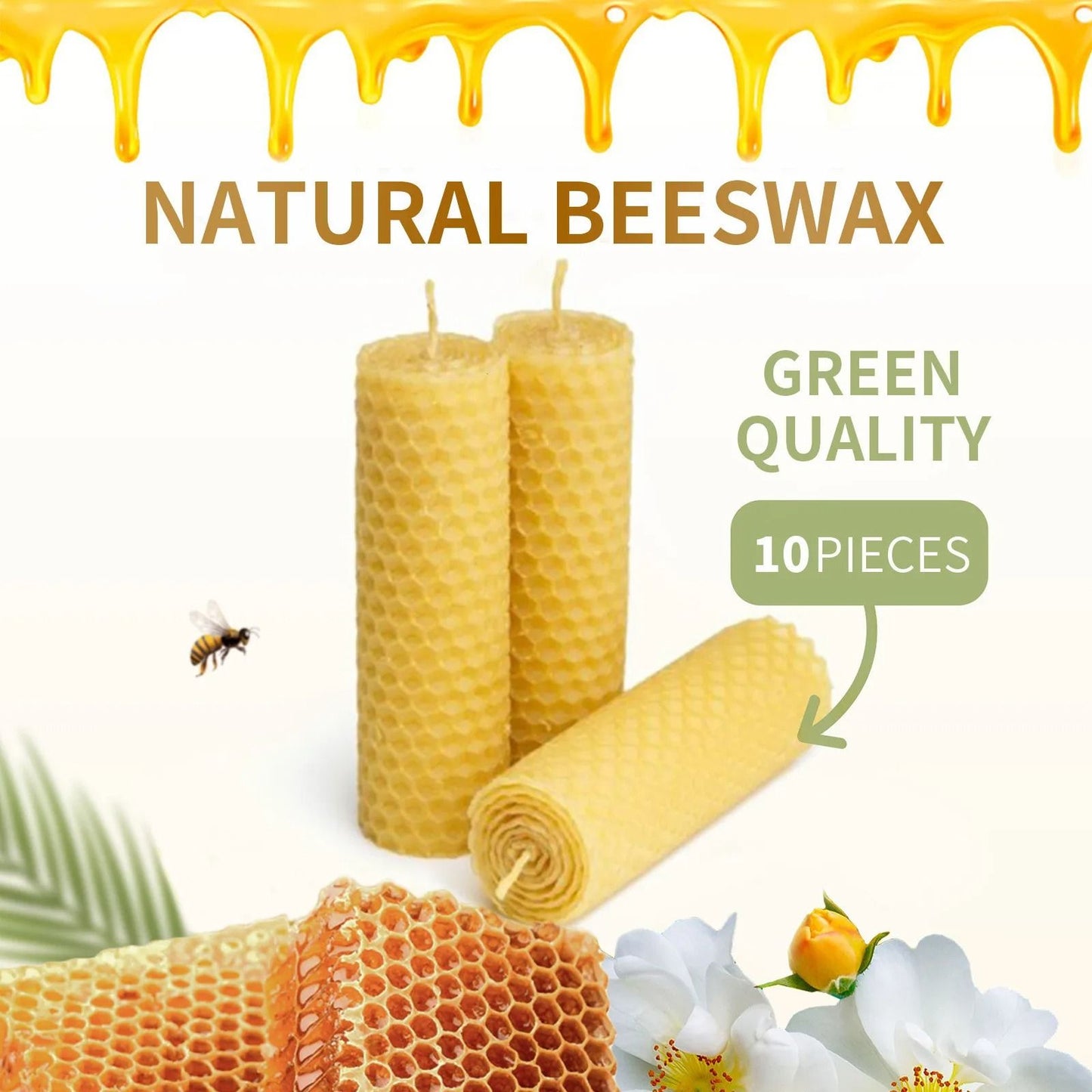 Natural Beeswax Candles Set 10 Pieces Handmade No Fragrance