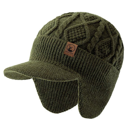 Winter Earflap Beanie for Cold Wind Protection, Thick Knit Hat with Plush Lining