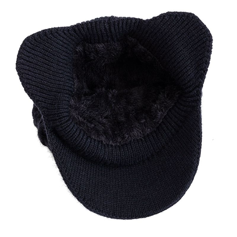 Winter Earflap Beanie for Cold Wind Protection, Thick Knit Hat with Plush Lining