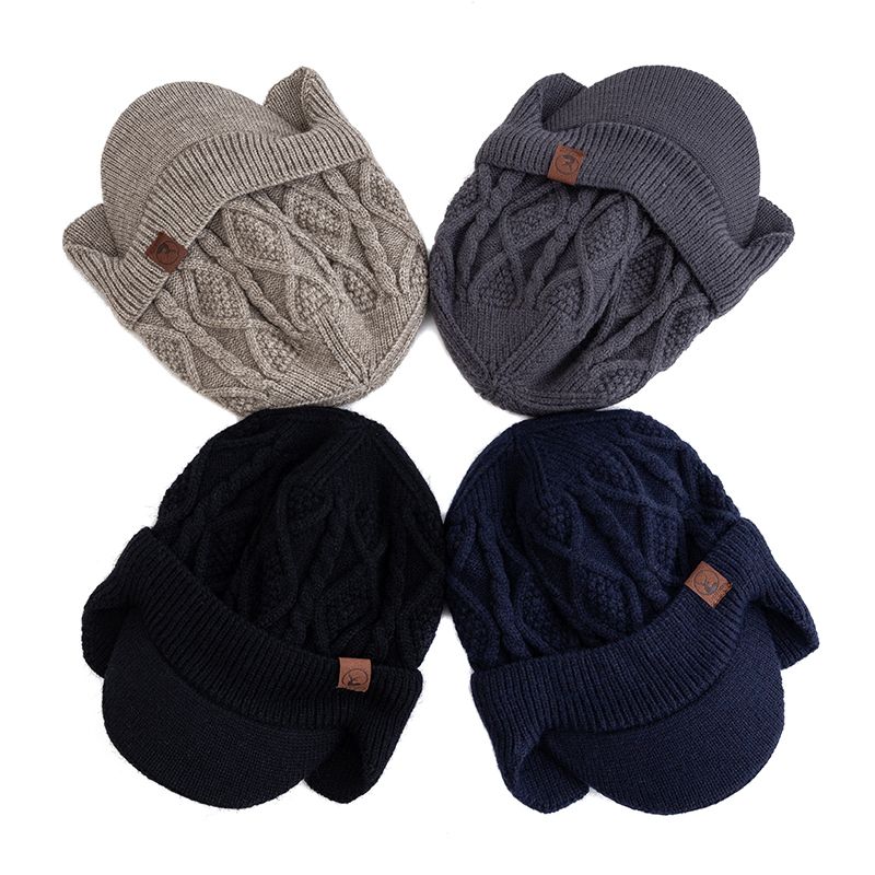 Winter Earflap Beanie for Cold Wind Protection, Thick Knit Hat with Plush Lining
