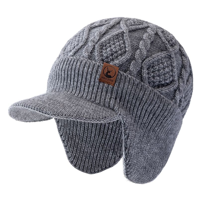 Winter Earflap Beanie for Cold Wind Protection, Thick Knit Hat with Plush Lining