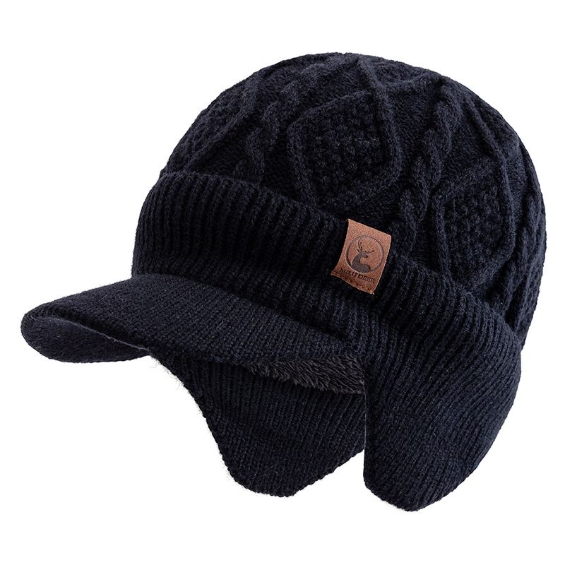 Winter Earflap Beanie for Cold Wind Protection, Thick Knit Hat with Plush Lining