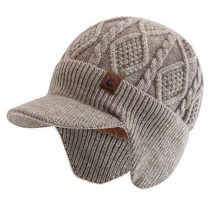 Winter Earflap Beanie for Cold Wind Protection, Thick Knit Hat with Plush Lining