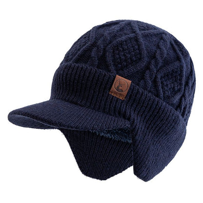 Winter Earflap Beanie for Cold Wind Protection, Thick Knit Hat with Plush Lining