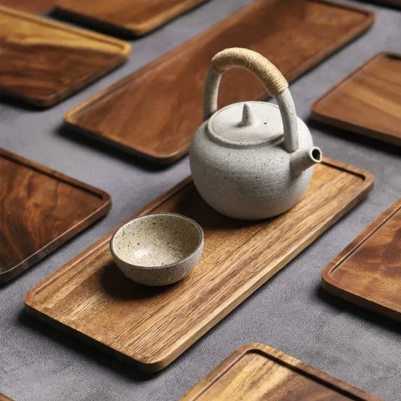 Rectangular Wooden Platters for Food, Long Charcuterie Board, Acacia Wood Serving Tray for Party Home Decor