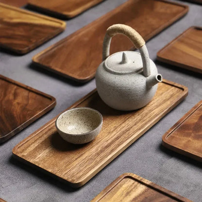 Rectangular Wooden Platters for Food, Long Charcuterie Board, Acacia Wood Serving Tray for Party Home Decor