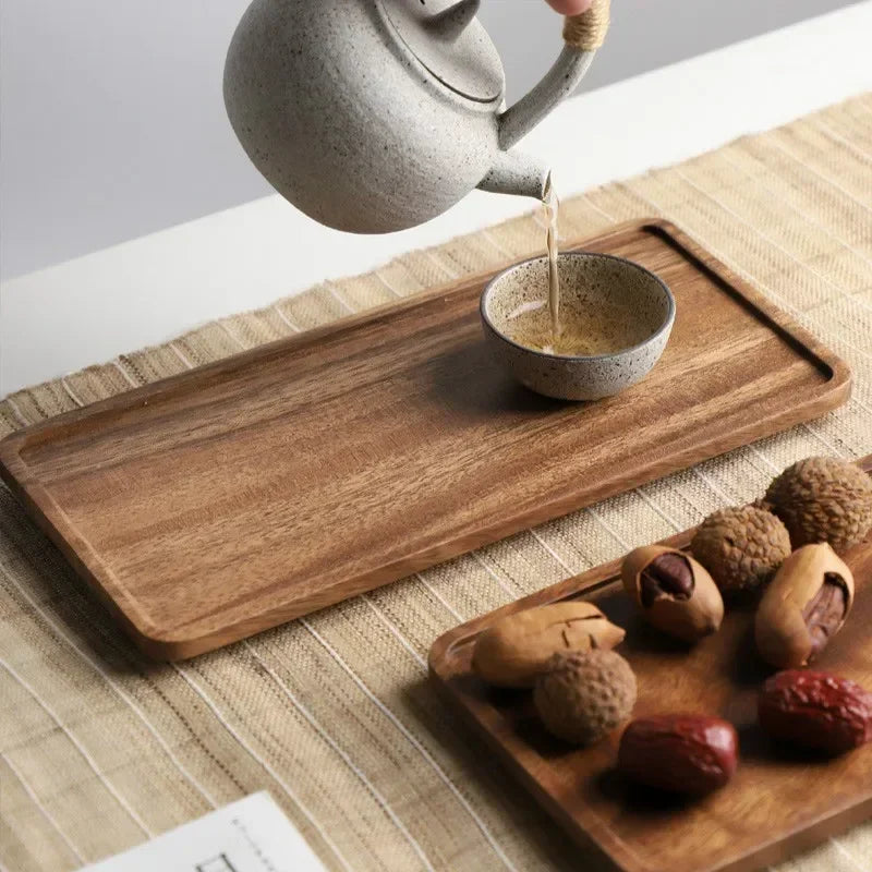 Rectangular Wooden Platters for Food, Long Charcuterie Board, Acacia Wood Serving Tray for Party Home Decor