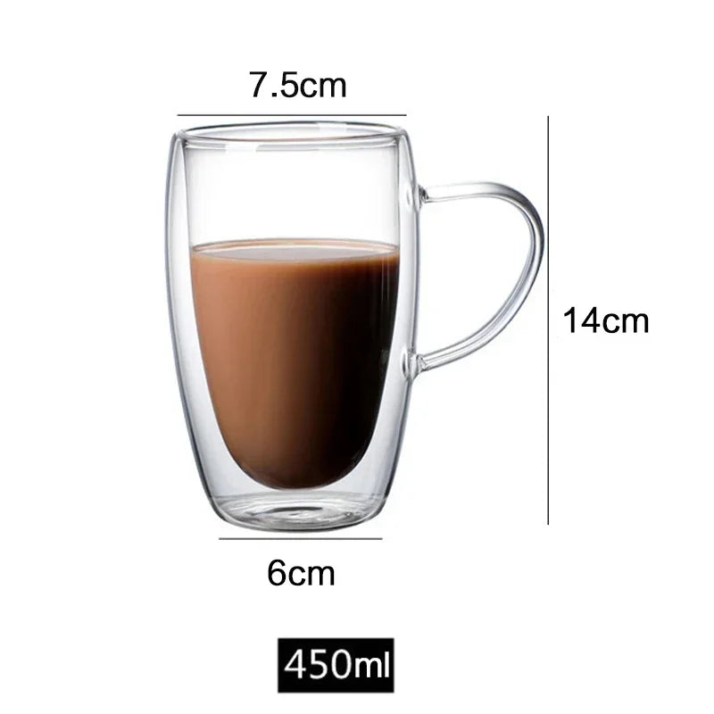 Double Bottom Wall Glass Coffee Cup , Thermal Heat Resistant Whiskey Tea Cocktail Vodka Shot Wine Mug