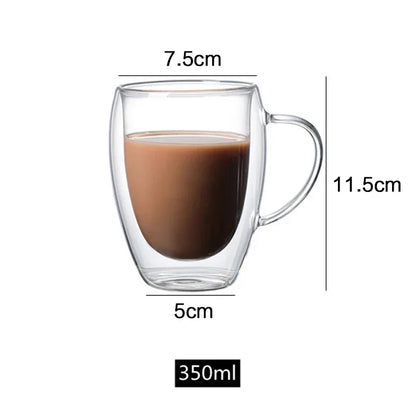 Double Bottom Wall Glass Coffee Cup , Thermal Heat Resistant Whiskey Tea Cocktail Vodka Shot Wine Mug