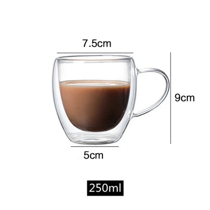 Double Bottom Wall Glass Coffee Cup , Thermal Heat Resistant Whiskey Tea Cocktail Vodka Shot Wine Mug