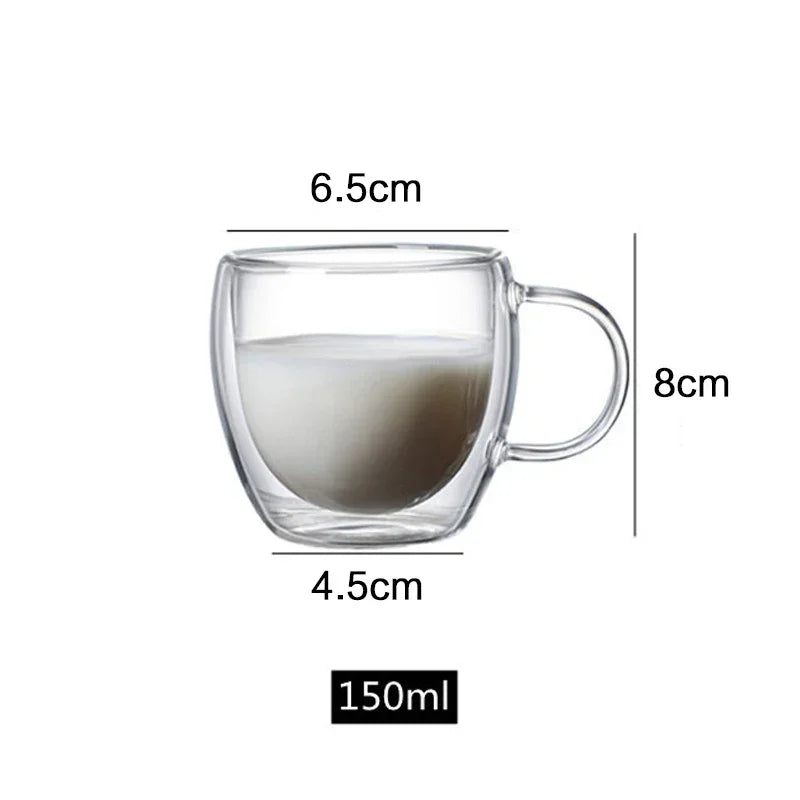 Double Bottom Wall Glass Coffee Cup , Thermal Heat Resistant Whiskey Tea Cocktail Vodka Shot Wine Mug