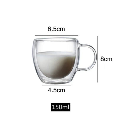 Double Bottom Wall Glass Coffee Cup , Thermal Heat Resistant Whiskey Tea Cocktail Vodka Shot Wine Mug