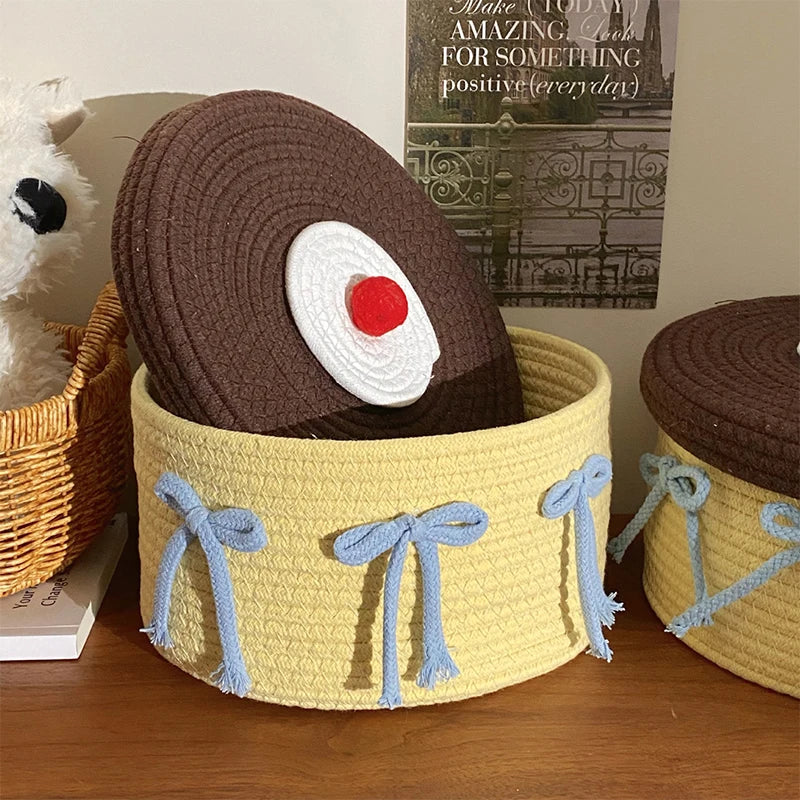 Storage Basket for Home Decor, Cotton Rope Storage Basket, Hand Woven Toys Holder, Desktop Clutter Storage Box