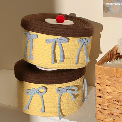 Storage Basket for Home Decor, Cotton Rope Storage Basket, Hand Woven Toys Holder, Desktop Clutter Storage Box