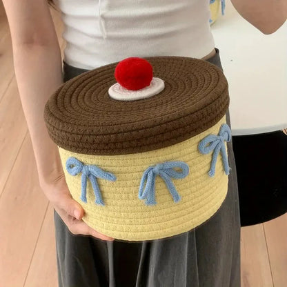 Storage Basket for Home Decor, Cotton Rope Storage Basket, Hand Woven Toys Holder, Desktop Clutter Storage Box