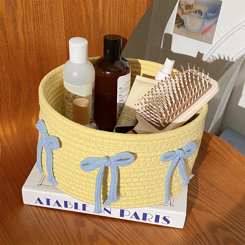 Storage Basket for Home Decor, Cotton Rope Storage Basket, Hand Woven Toys Holder, Desktop Clutter Storage Box