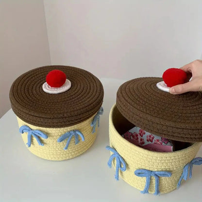 Storage Basket for Home Decor, Cotton Rope Storage Basket, Hand Woven Toys Holder, Desktop Clutter Storage Box