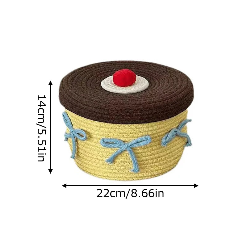 Storage Basket for Home Decor, Cotton Rope Storage Basket, Hand Woven Toys Holder, Desktop Clutter Storage Box