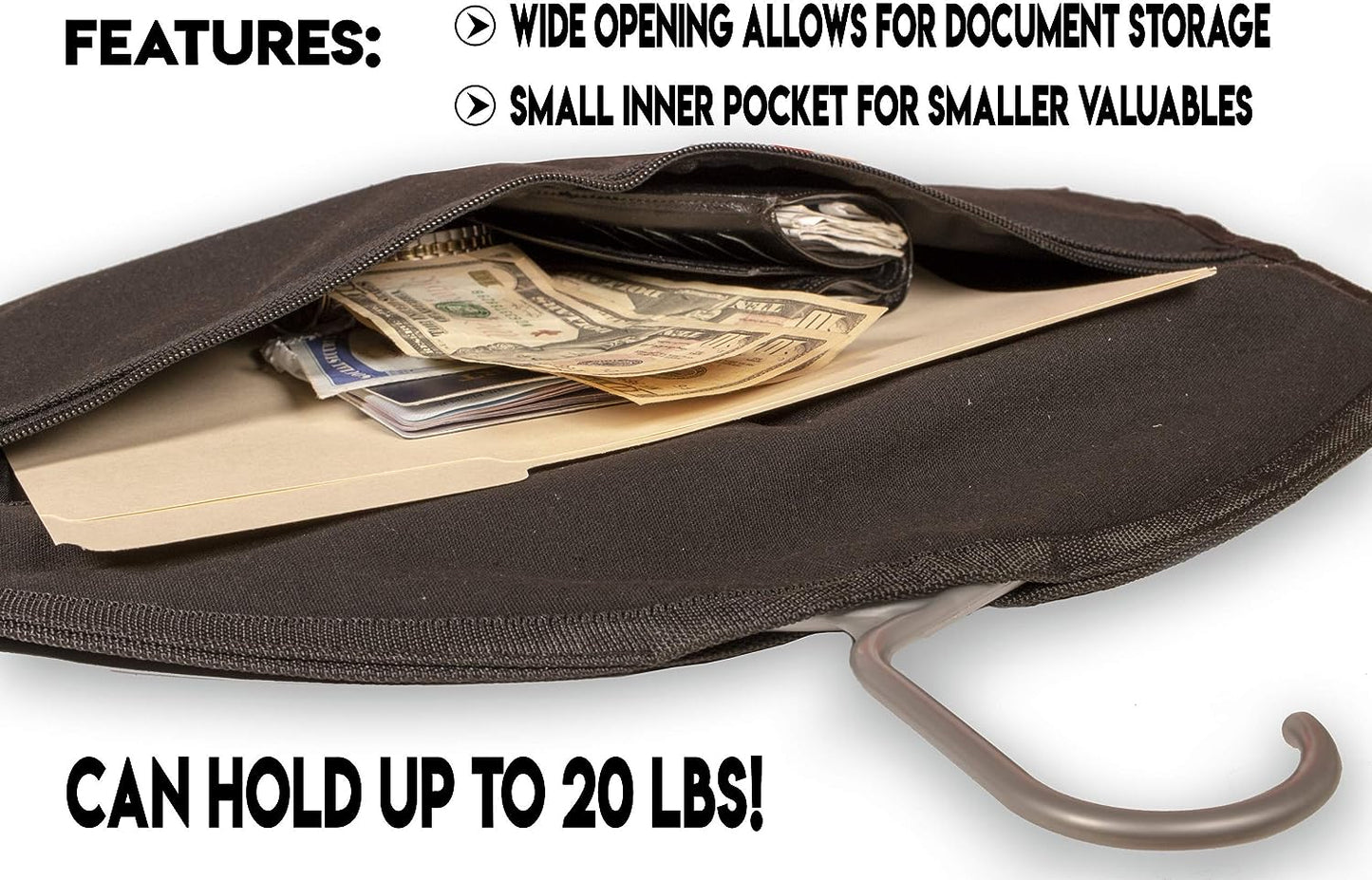 Hidden Pocket Safe Hanger Diversion Safe, Fits Under Hanging Clothes to Hide Valuables Securely at Home or Travelora