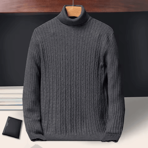 Men's Long Sleeve Knitted Turtleneck Striped Sweater